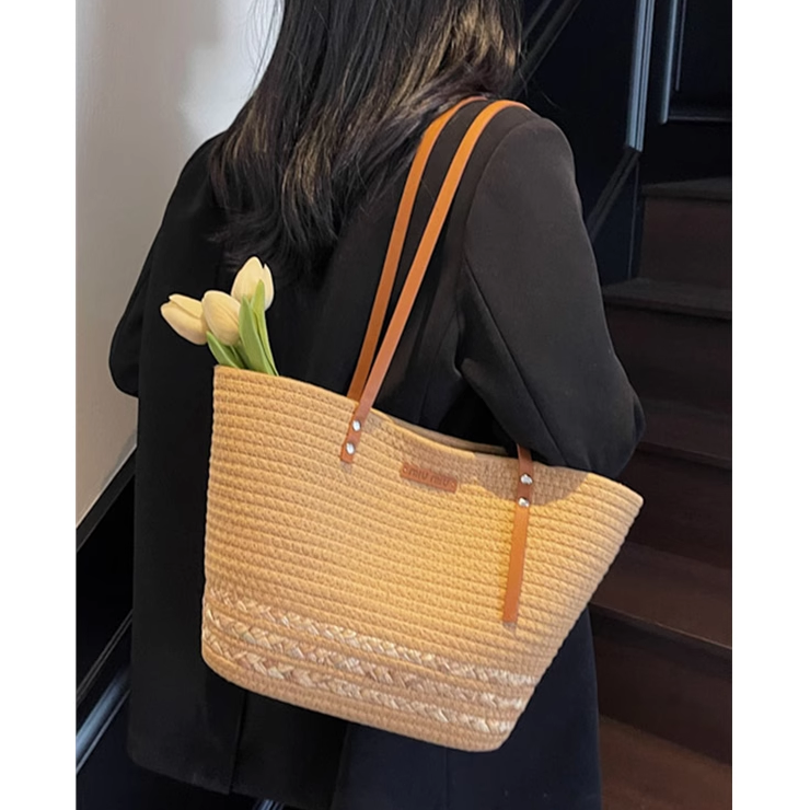 大容量编织包女2025新款夏天百搭休闲单肩包高级感草编海边沙滩包