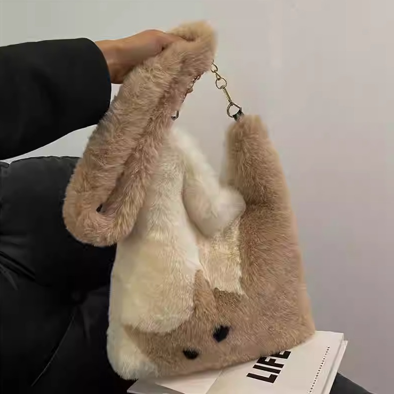 毛绒绒单肩腋下托特包可爱小猫咪