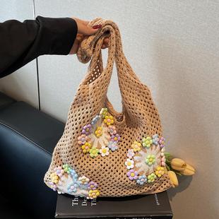 2025新款 手工编织包包女式 慵懒风休闲度假单肩包大容量通勤托特包