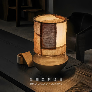 中古风陶瓷台灯复古日式客厅卧室设计师中式美式床头布艺氛围感灯