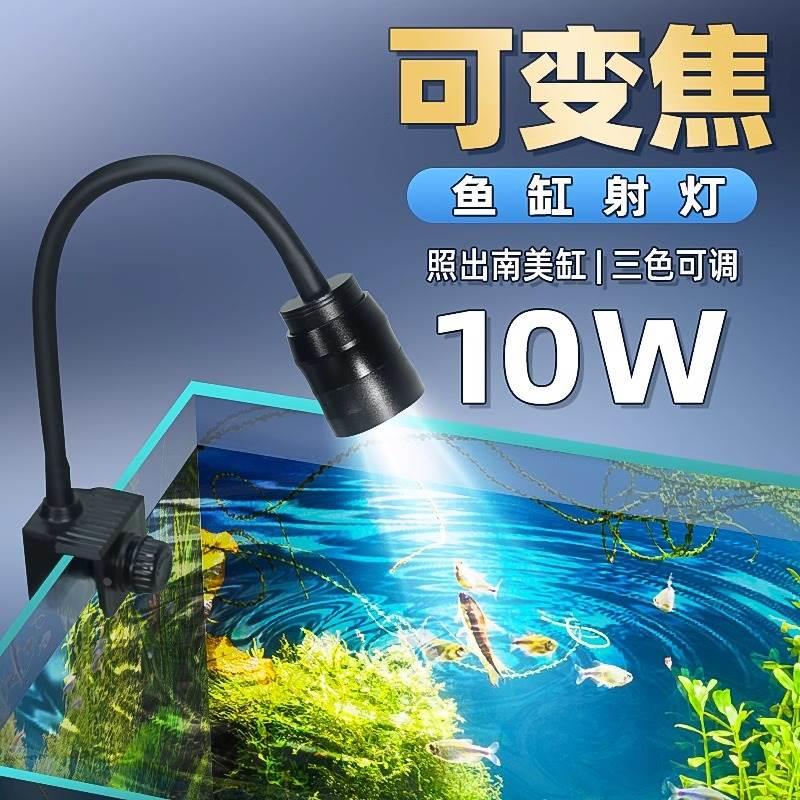 鱼缸射灯水族专用变焦led灯水草射灯南美龟缸灯夹灯夜灯三色灯