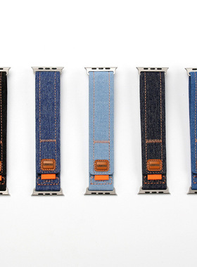 适用苹果手表appleiwatch表带尼龙回环s7牛仔帆野径真皮S9/s8腕带