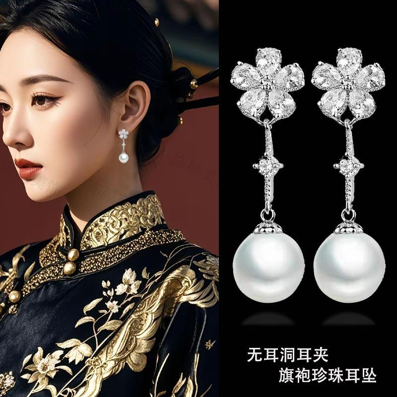 珍珠耳饰女纯银针耳钉防过敏耳夹无耳洞2025年新款爆款轻奢高级感