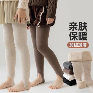 女童打底裤秋冬季加绒加厚连裤袜儿童灰色一体绒韩版竖条纹踩脚袜