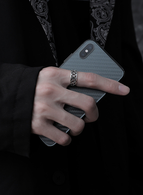 迷离纯银戒指高级感男潮小众个性男生镂空开口指环时尚风简约食指