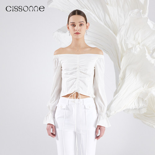 CISSONNE/赛颂一字肩长袖衬衫