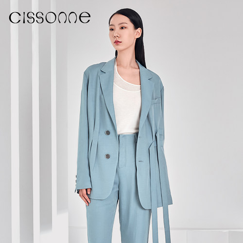 CISSONNE/赛颂亚麻西装女外套