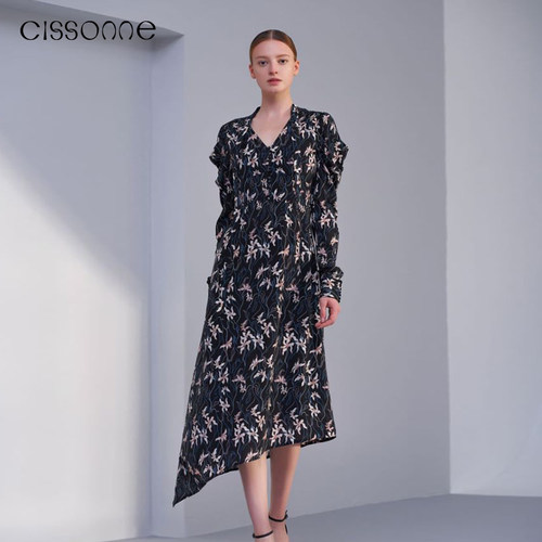 CISSONNE/赛颂桑蚕丝印花连衣裙