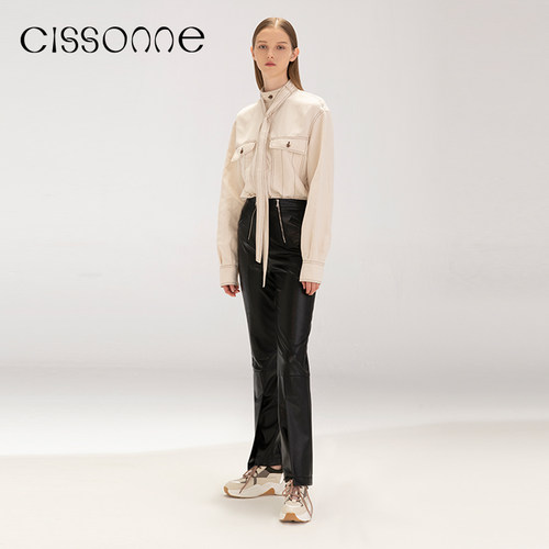 CISSONNE赛颂桑蚕丝苎麻飘带衬衫