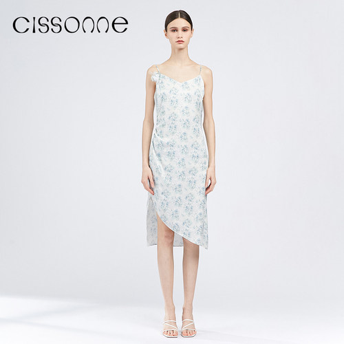 CISSONNE吊带印花连衣裙性感