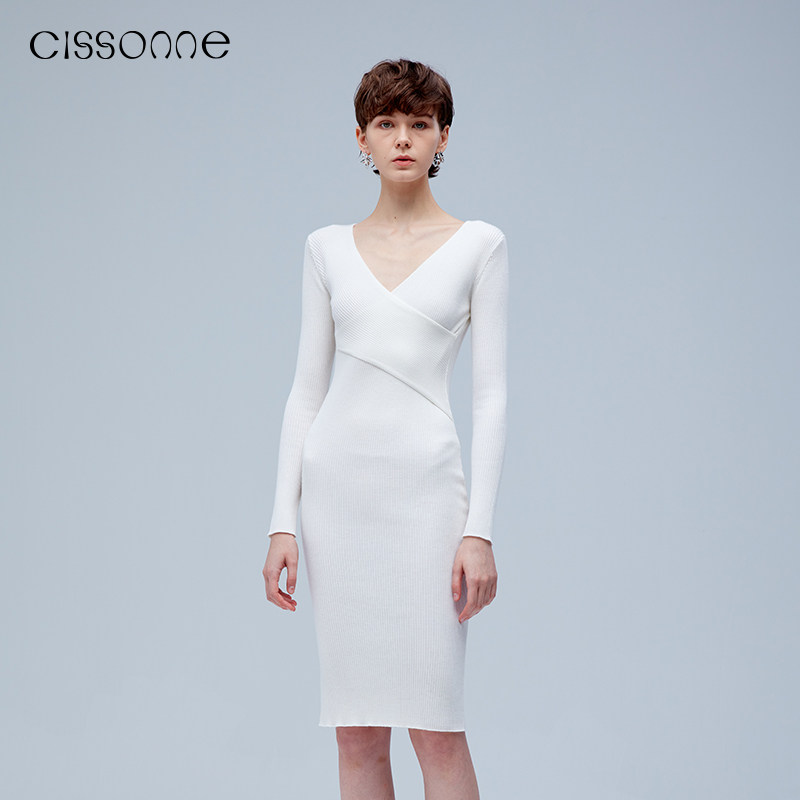 CISSONNE赛颂绵羊毛白色连衣裙