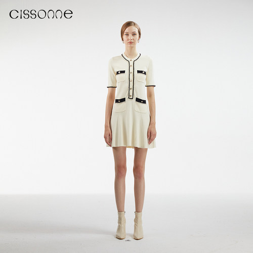 cissonne赛颂小香风毛针织连衣裙