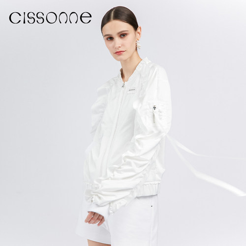 CISSONNE赛颂抽褶飘带夹克短外套