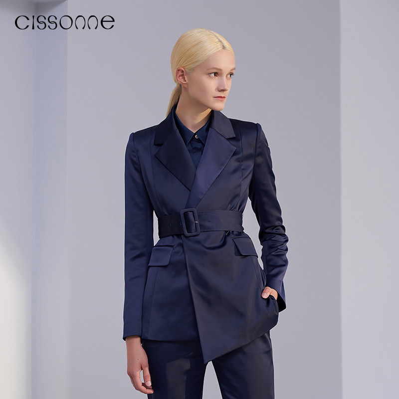 CISSONNE赛颂女装早春款涤纶纱线缎面光泽感修身显瘦OL西装外套