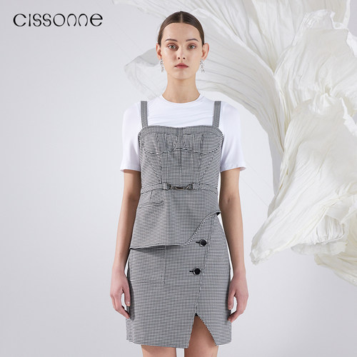 CISSONNE赛颂大提花千鸟格吊带