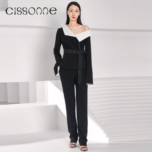 CISSONNE赛颂女装醋纤高腰裤