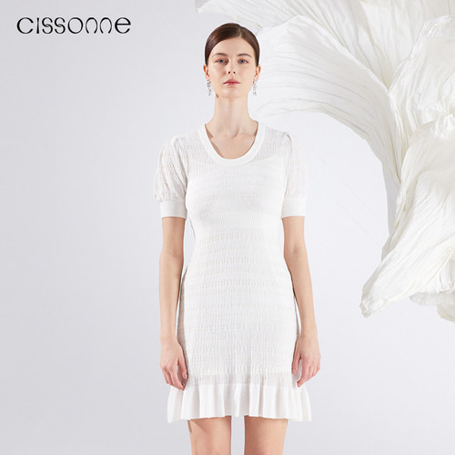 CISSONNE赛颂提花泡泡袖连衣裙