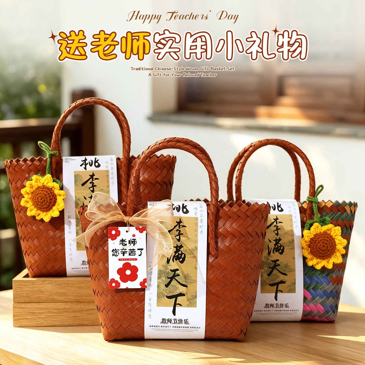教师节手工编织伴手礼手提篮