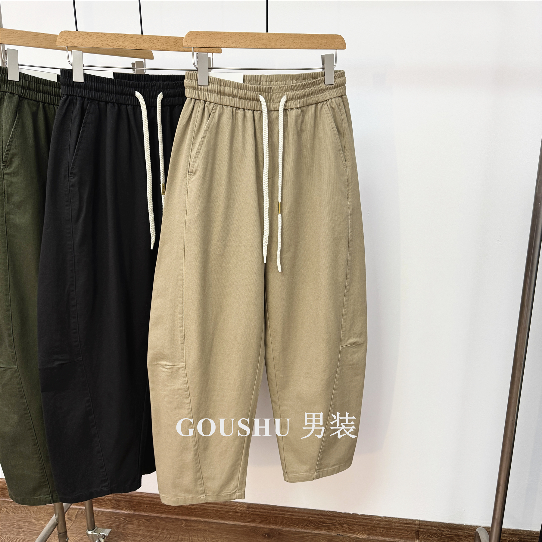 日系复古水洗纯棉重磅弯刀工装裤男士秋季休闲裤美式阔腿直筒裤子