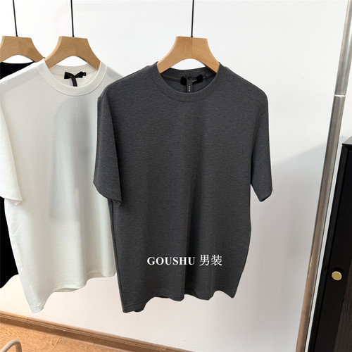 王嘉尔同款高端兰精天丝精梳棉混纺夏季男士老钱风圆领短袖T恤衫