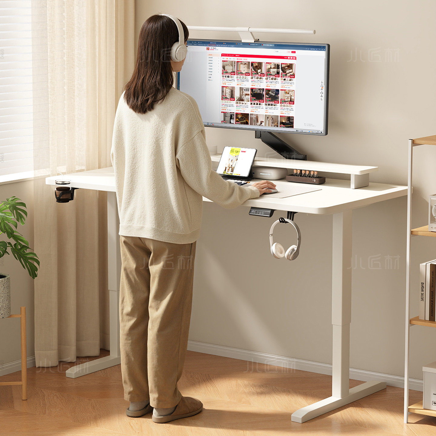 家用女生电动升降桌子简约卧室工作台小户型长方形书桌学习办公桌,住宅家具,电脑桌,淘宝优惠券,粉丝福利购,淘宝优惠卷
