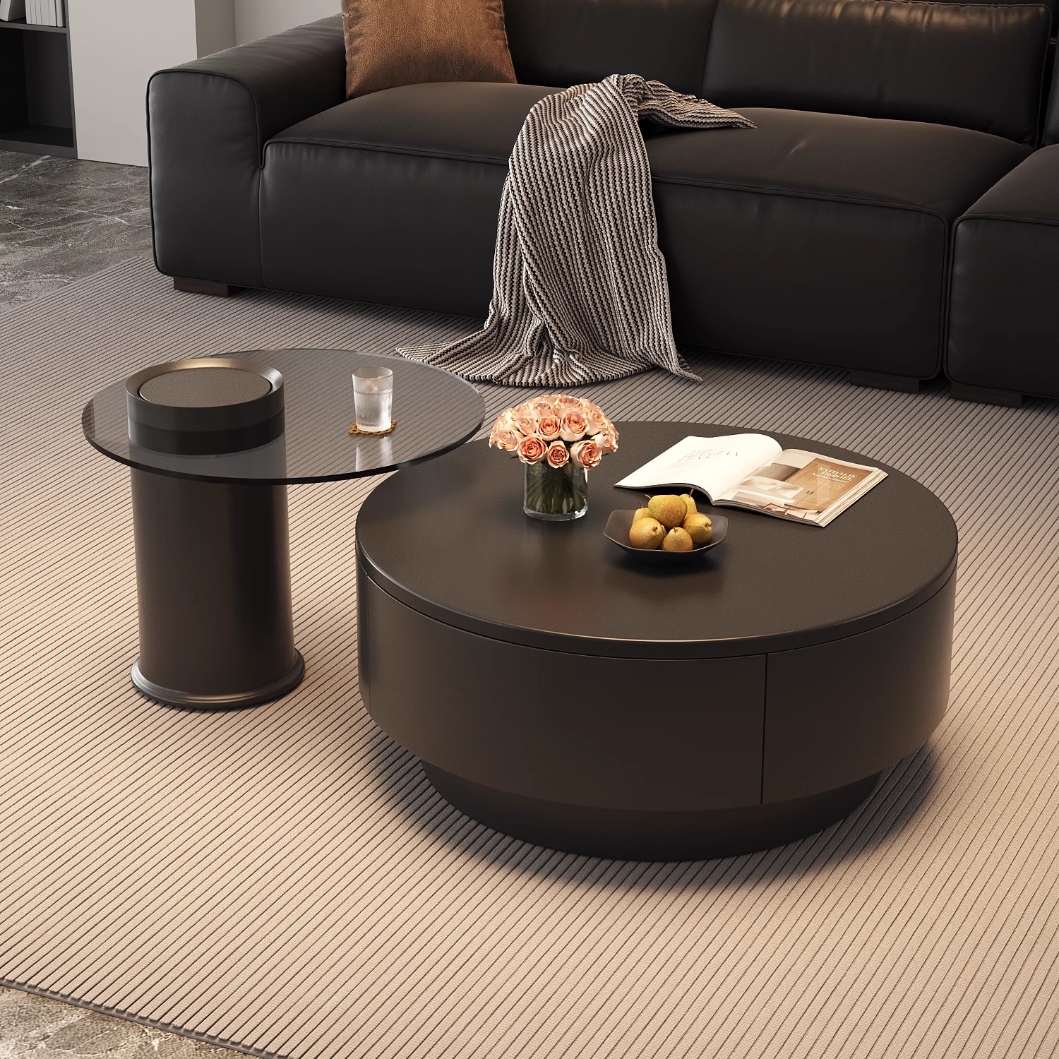 意式轻奢岩板茶几家用小户型组合