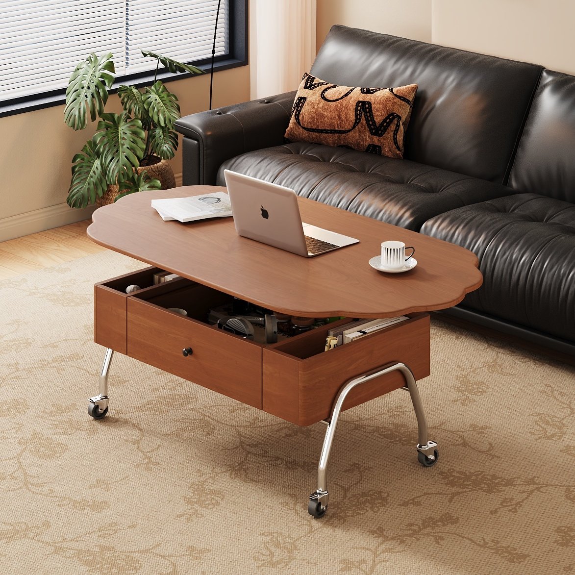 中古风可移动实木升降茶几客厅家用小户型2025新款高级感阳台茶桌,住宅家具,茶几,淘宝优惠券,粉丝福利购,淘宝优惠卷