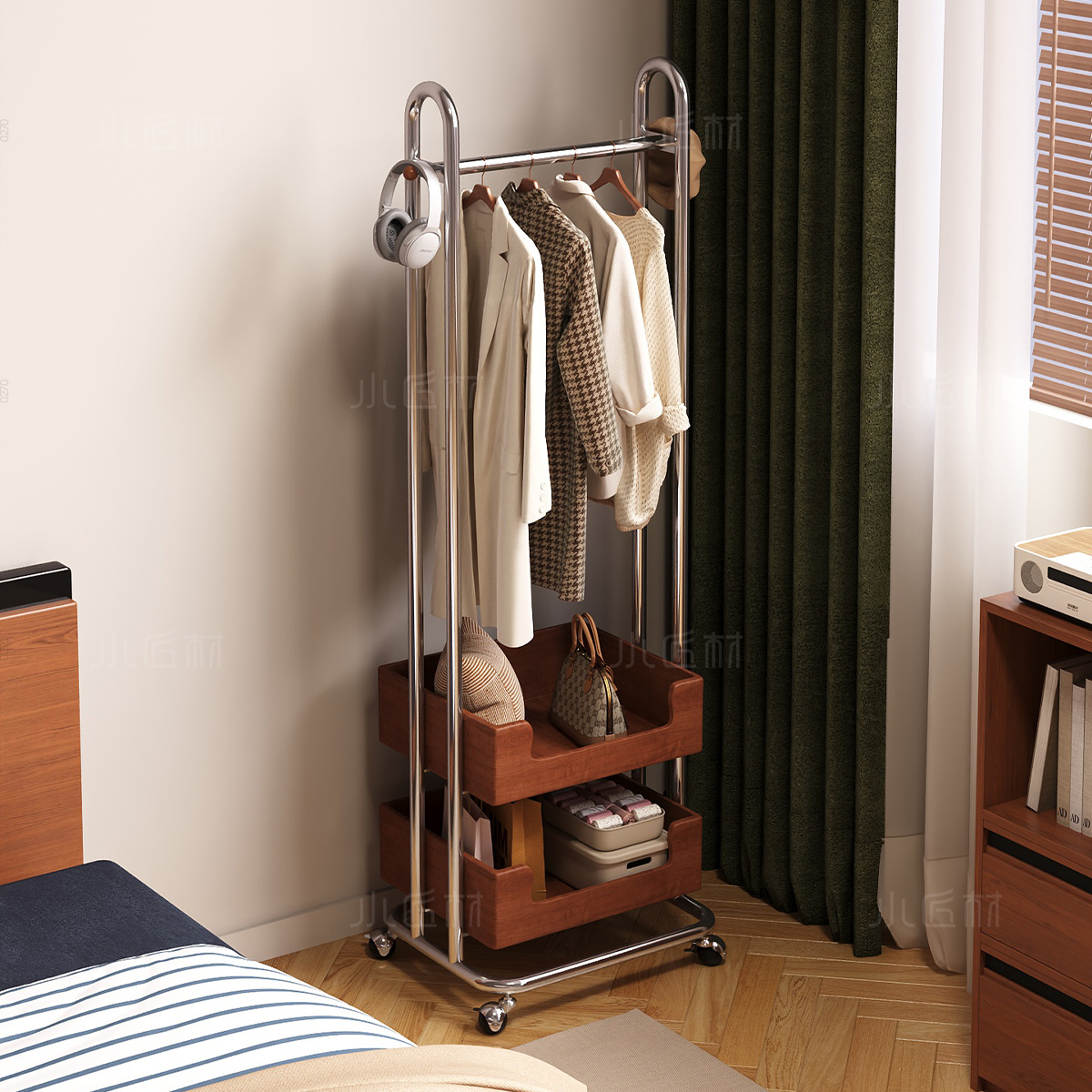 可移动国家补贴实木双层衣帽架