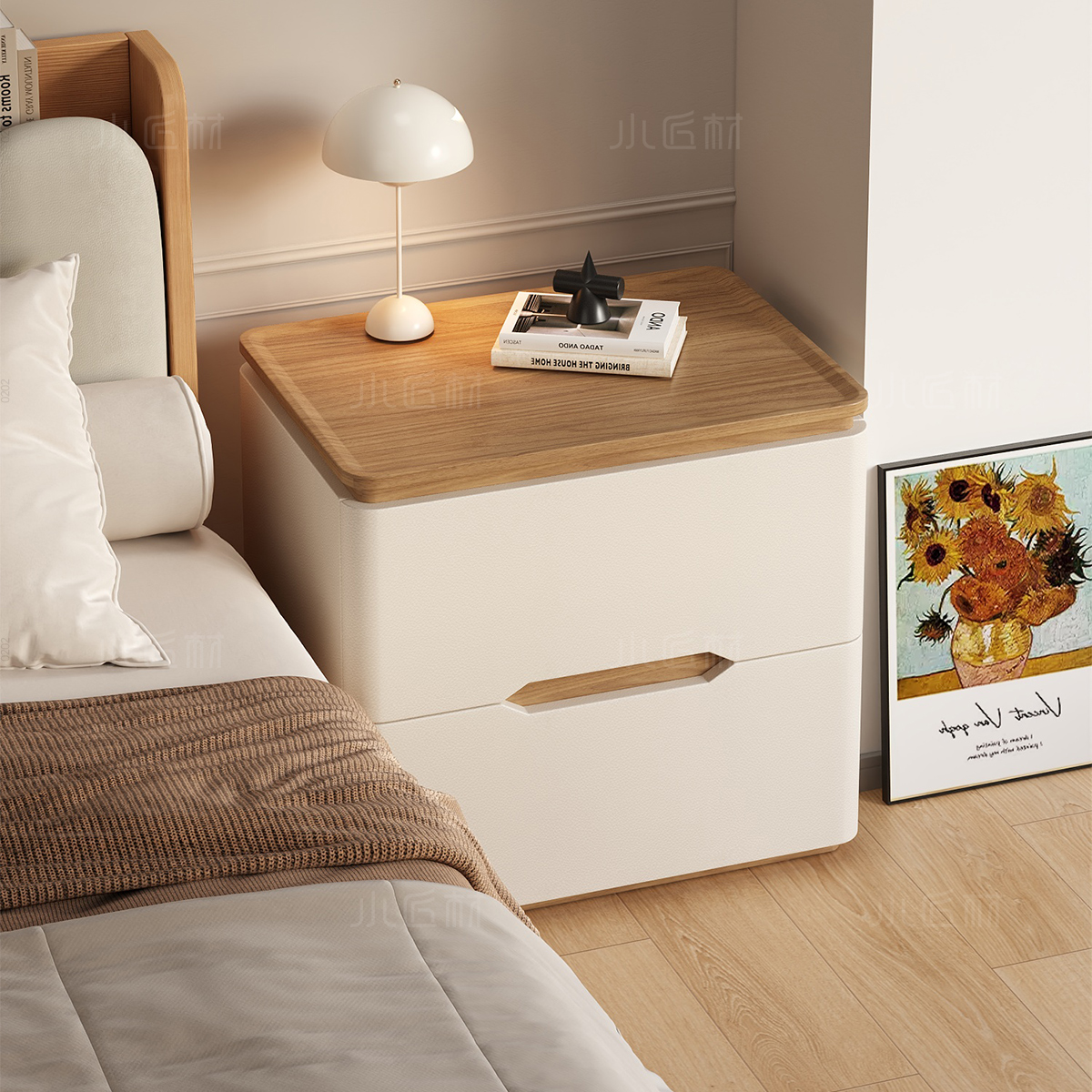 实木床头柜奶油风家用卧室2025爆款小型高级感简约原木风收纳柜子