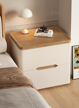 实木床头柜奶油风家用卧室高级感轻奢小型简约原木风床边收纳柜子
