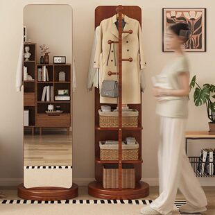 旋转全身镜家用落地镜可移动试衣镜卧室穿衣镜衣帽架挂衣架一体