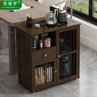 Bàn trà nhỏ di động, bàn trà, ban công nhà, xe trà gỗ nguyên khối, bộ bàn trà bên cạnh, ấm đun nước, tủ trà tích hợp bàn trà ban công