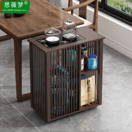 中式移动小茶桌家用茶台实木茶车烧水壶一体茶水柜茶边几功夫茶盘
