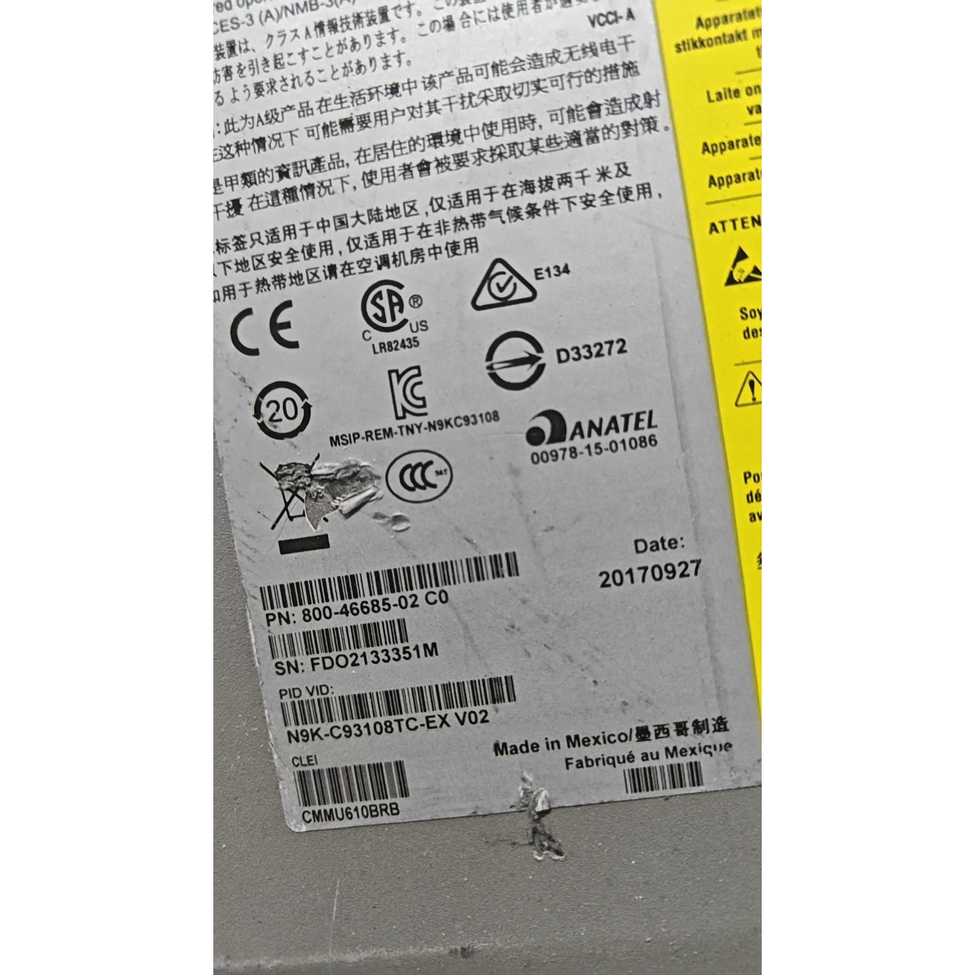 思科cisco N9K-C93108TC-EX 48口万兆1议价产品