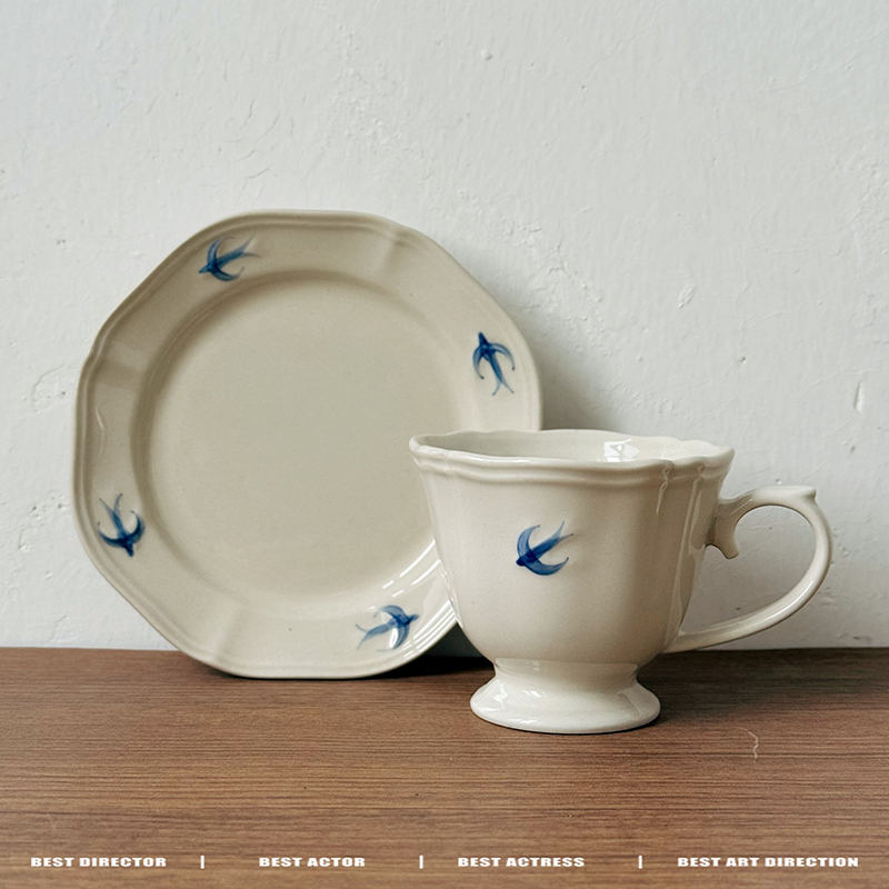 复古绝美咖啡杯子中古风陶瓷拿铁杯艺术感高颜值漂亮精致咖啡杯碟