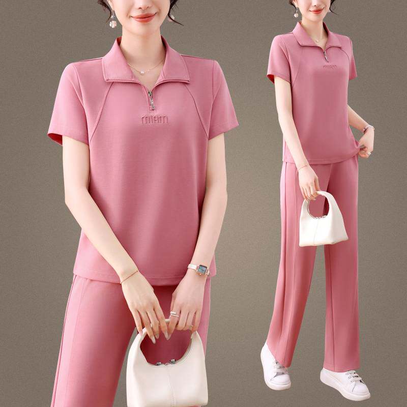 高档品牌薄款运动套装女夏装2026新款休闲时髦品牌洋气妈妈立领短