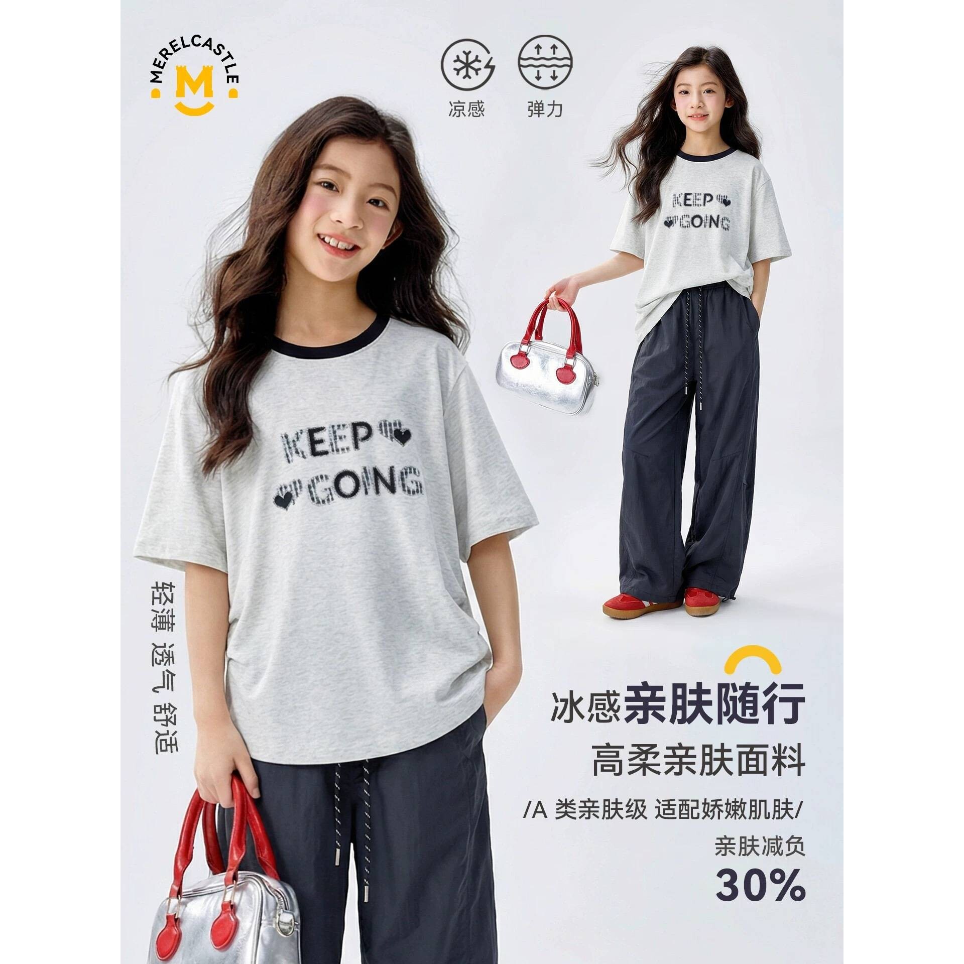 高档品牌童装大童新款儿童宽松洋气薄款长裤两件套韩版套装 女童