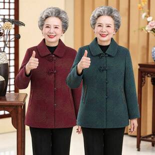 品牌中老年女装翻领开衫外套妈妈装洋气奶奶装老太太红色外婆
