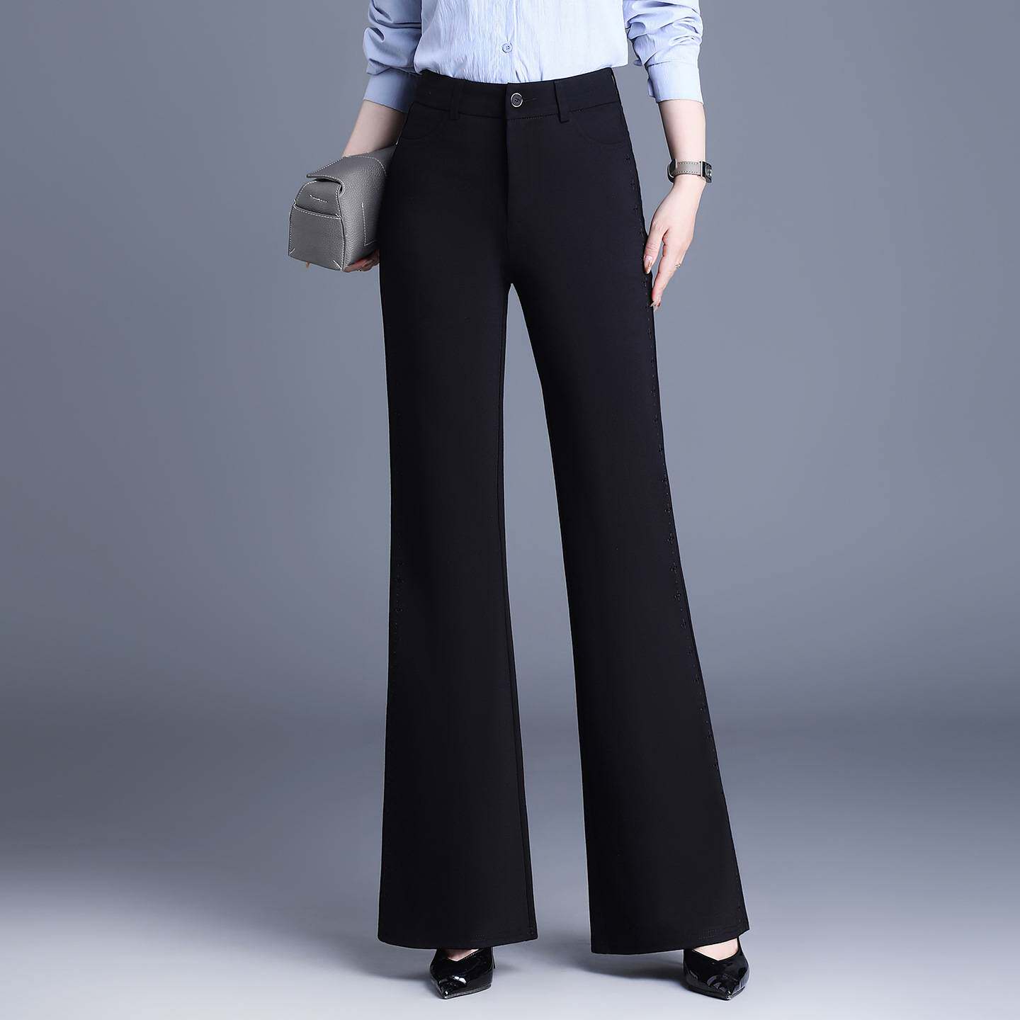 高档品牌微喇黑色西装裤女长裤2026年春季新款大码女裤垂感宽松休