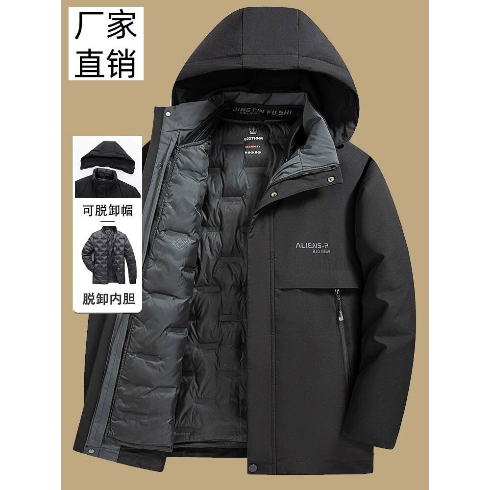 高档品牌出口冬装棉衣外套中年男士加厚保暖帽子内胆可拆卸中老年