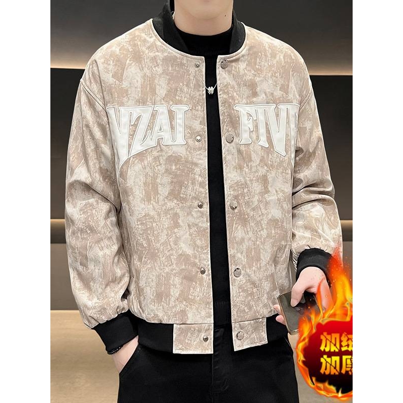 高档品牌男士加绒加厚立领夹克2025秋冬新款男装青年时尚休闲韩版