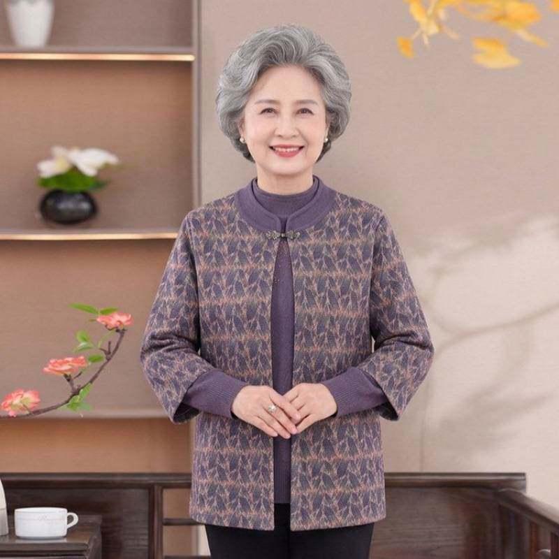 高档品牌中式妈妈装开衫女中老年宽松洋气针织上衣两件套奶奶装老