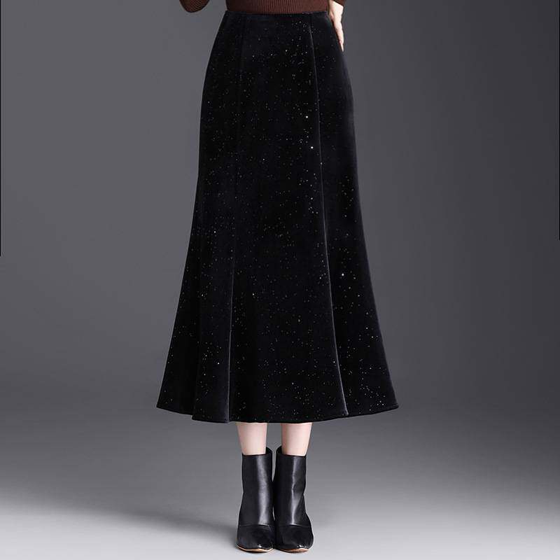 高档品牌金丝绒鱼尾裙半身裙女秋冬中长款2026新款高腰显瘦中长款