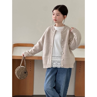 高档品牌女童毛衣春款2026新款中大童时尚洋气韩系休闲纯色单排扣