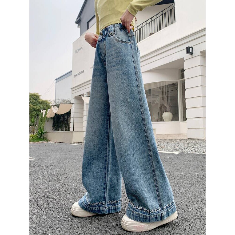 高档品牌女童牛仔裤直筒春款2026新款儿童阔腿裤女孩大童秋装裤子