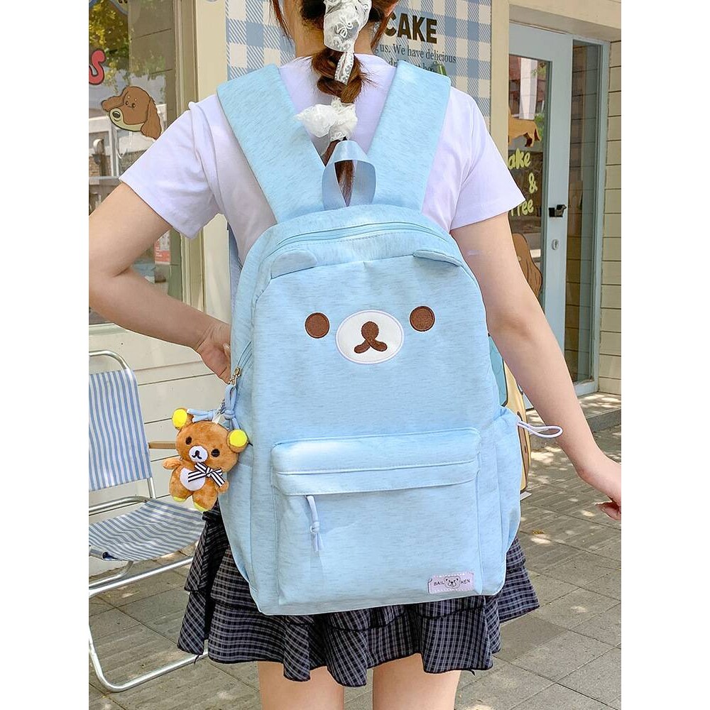 品牌新款可爱小熊大容量百搭学生软妹双肩书包高颜值休闲卡通纯色