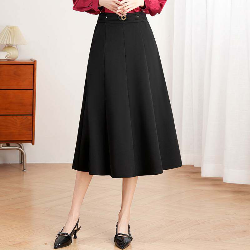 高档品牌时尚拼接A字大摆半身裙女2026春秋新款时尚松紧腰休闲百