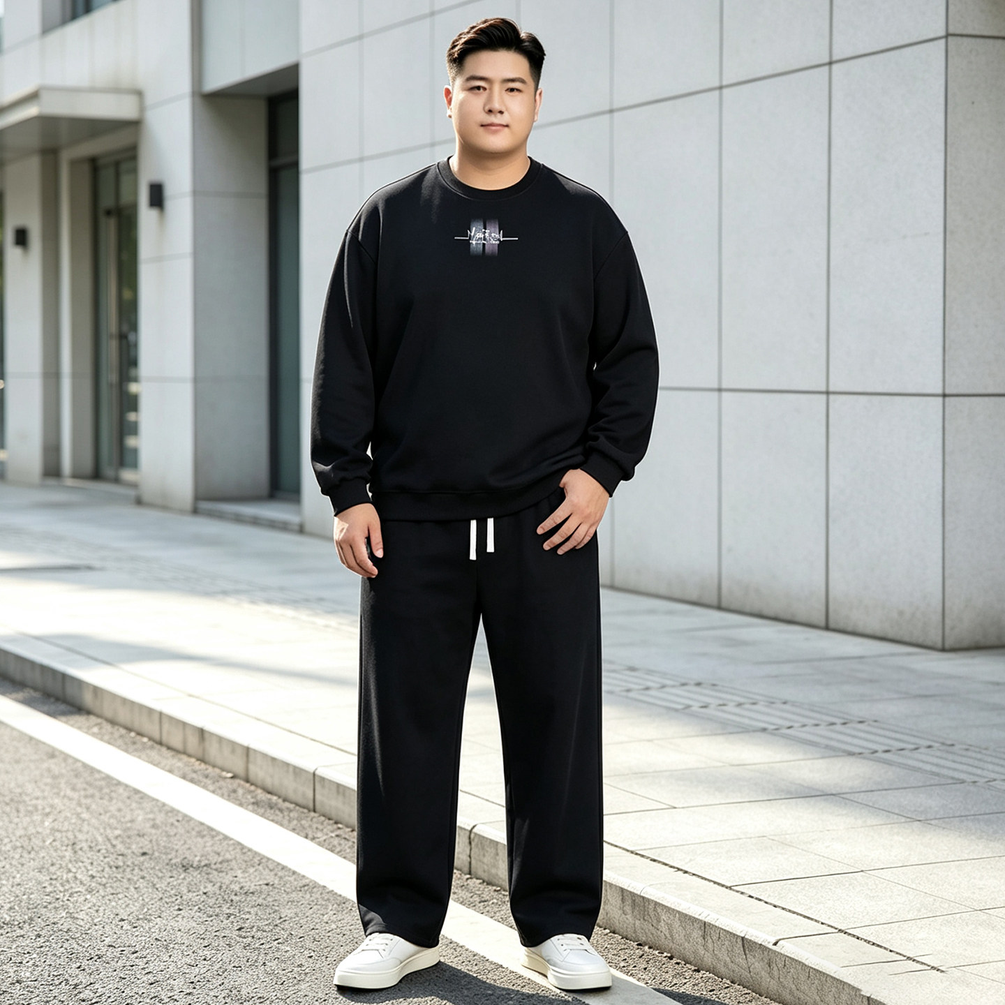 大码卫衣套装男加肥加大秋冬季宽松胖子圆领运动服搭直筒裤两件套