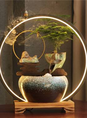 水车流水摆件循环水现代轻奢时来运转桌面倒流水水池茶室美容院小