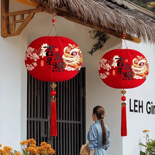春节红灯笼新款新年过年福字绒布大门口一对挂饰户外阳台吊灯